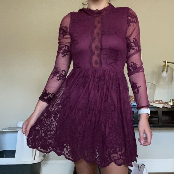 Dark Red Lace Dress - Picture 1 of 3